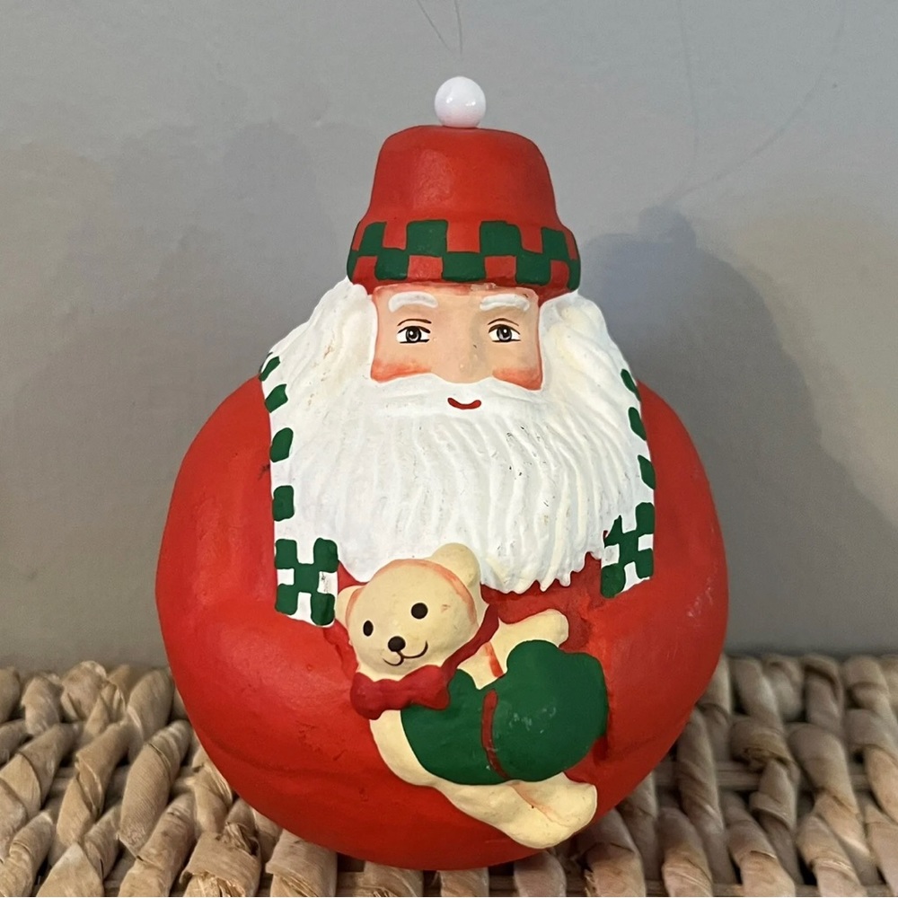 Dept 56 Ceramic Santa Roly Poly Teddy Bear Christmas Ornament 4".‎